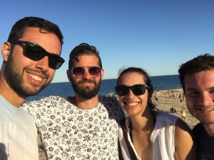 Alessandro, Alberto, Tessa, and Daniel at the beach